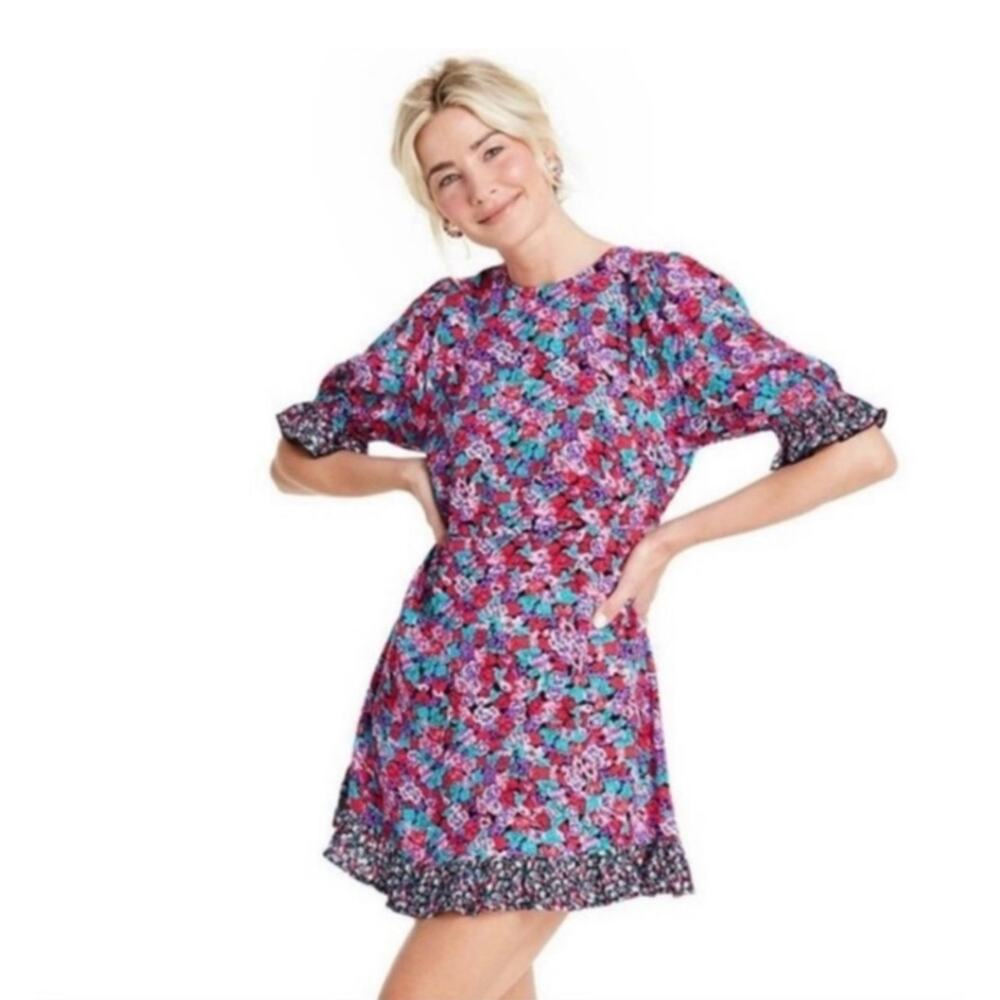Rixo Target Women’s Multicolor Floral Short Sleeve Mini Dress Size 0